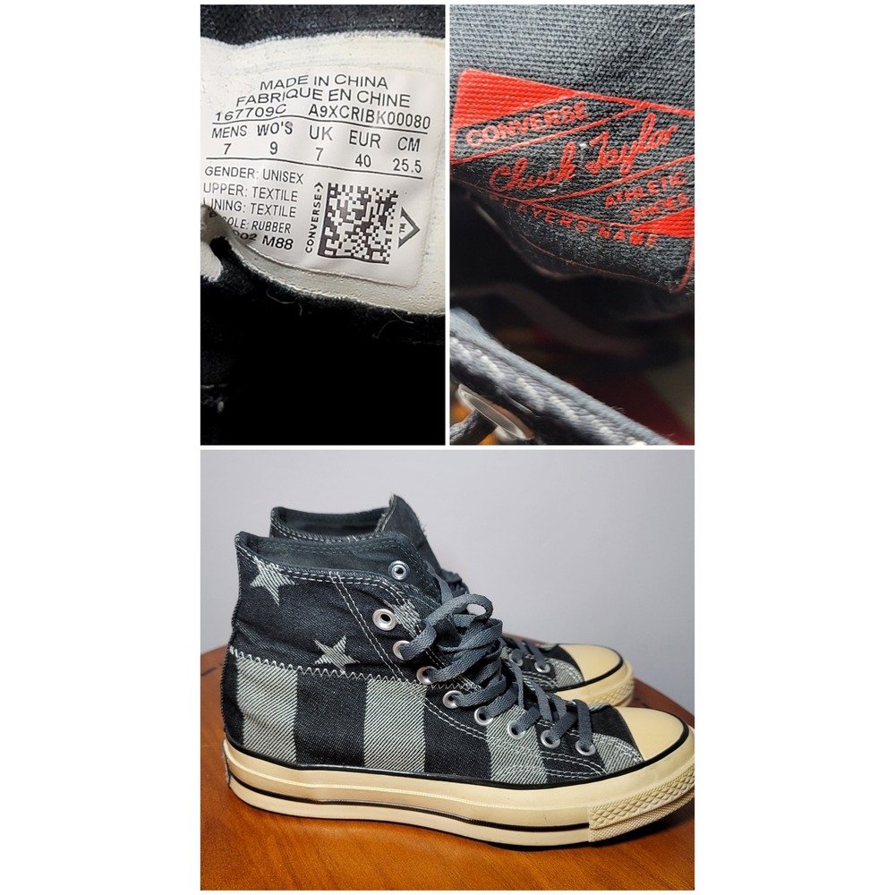 Converse Chuck 70 Hi Stars and Stripes Patchwork Black Grey 167709C Mens 7 Wos 9